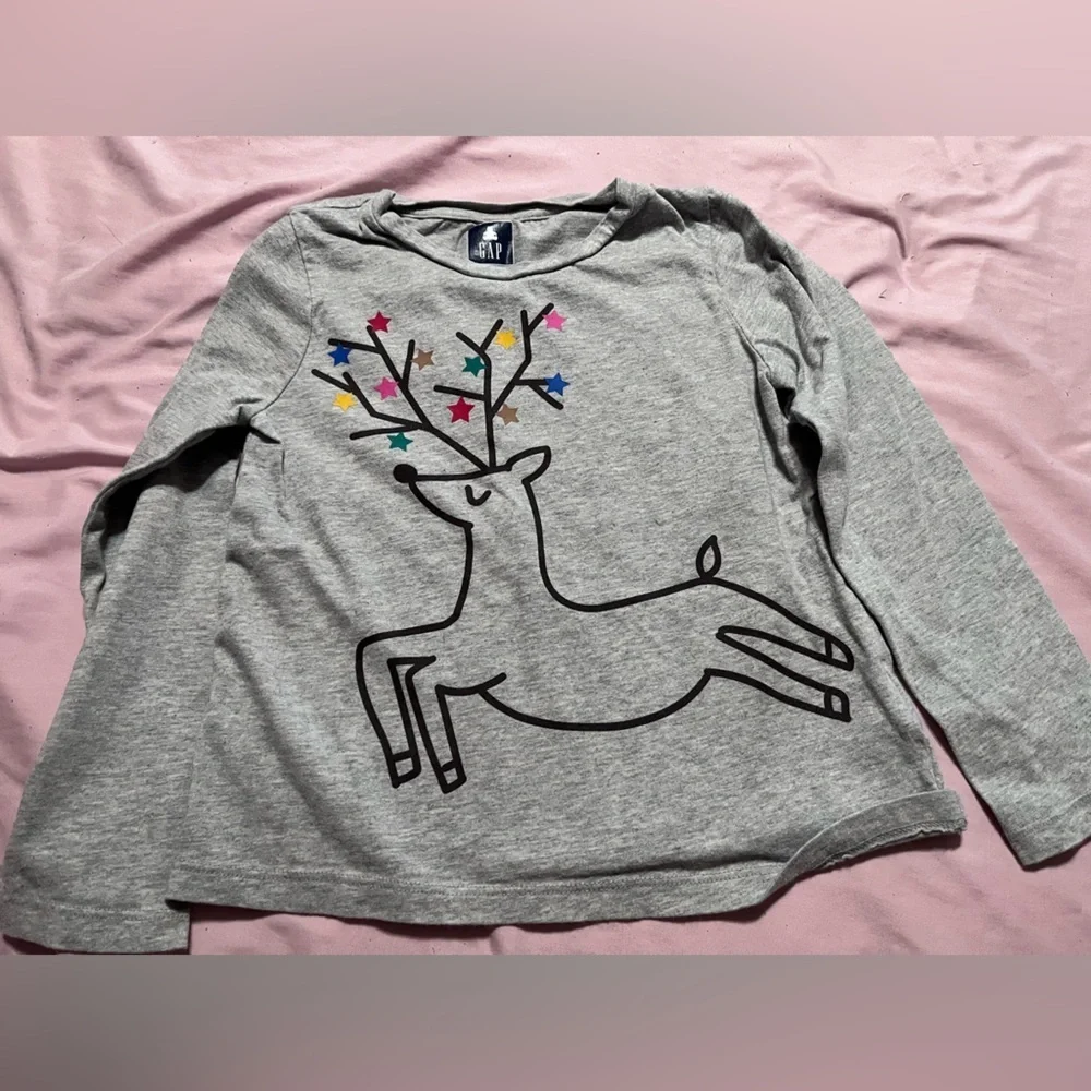 GAP Gray Kids' Top with Colorful Reindeer Design